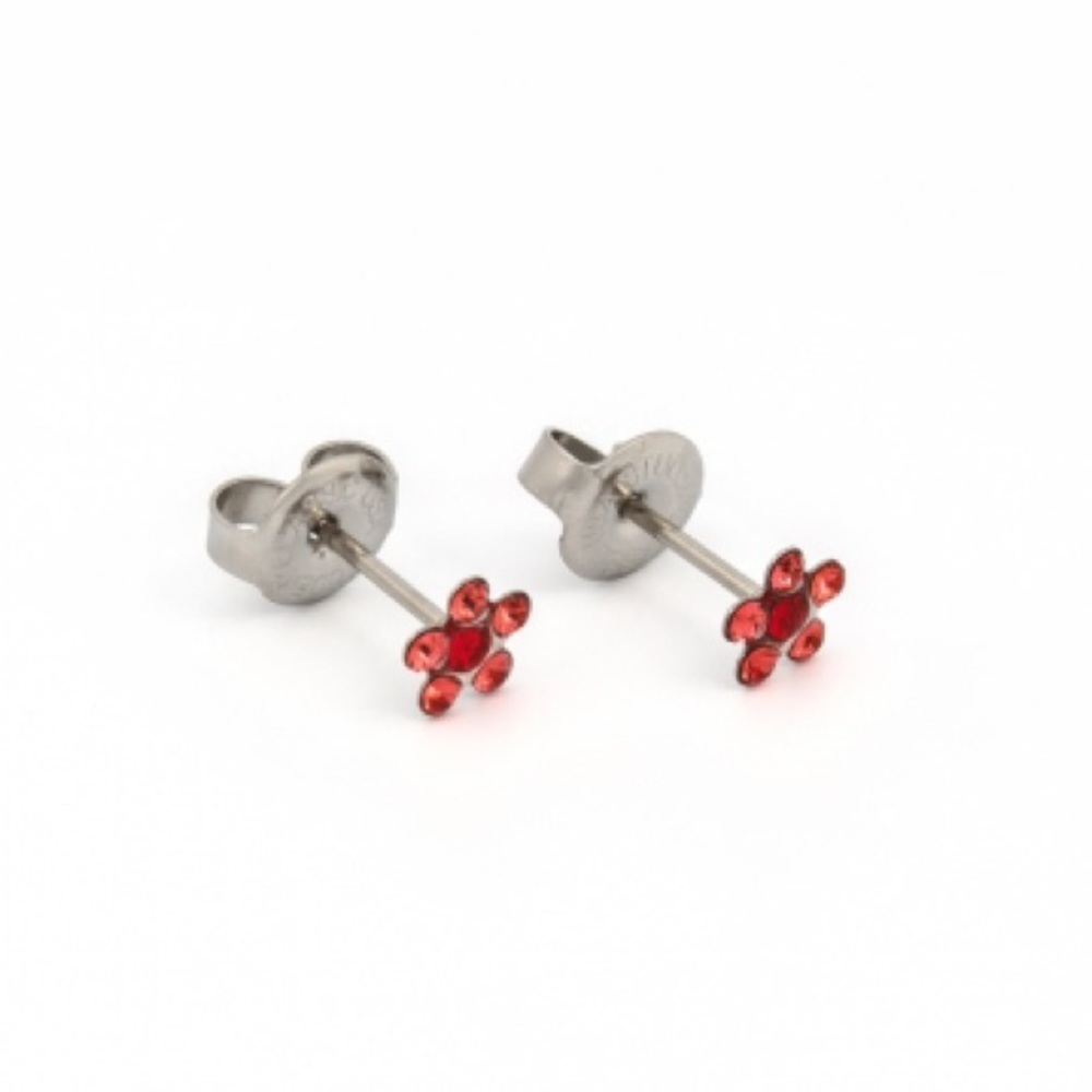 Studex Stainless Steel Daisy Padparadscha and JUL Ruby Ear Piercing Earrings